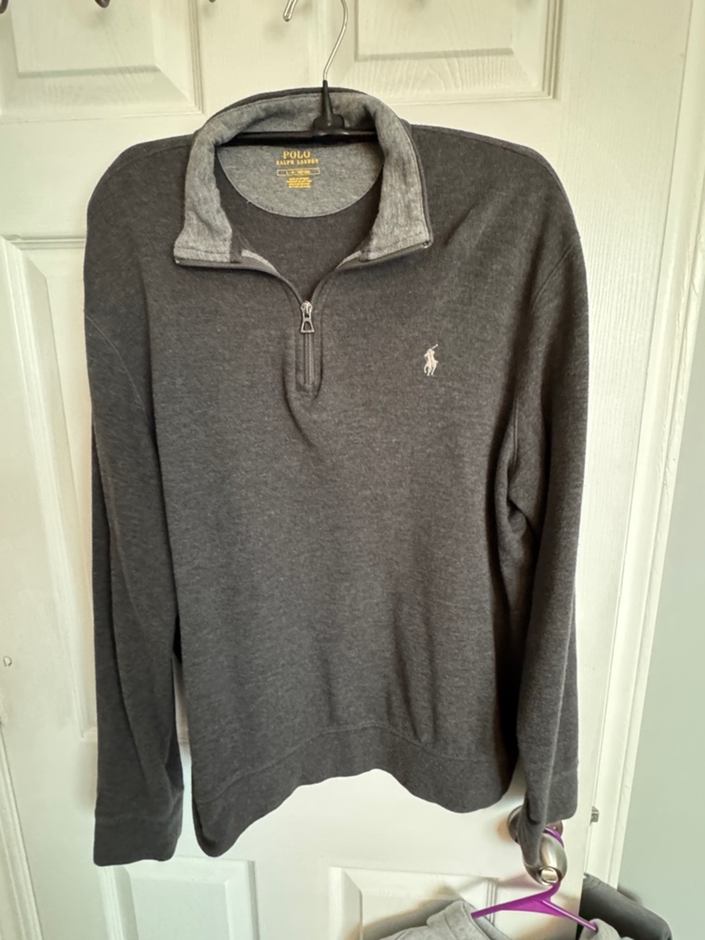 Men’s Polo Ralph Lauren quarter zip large grey sweatshirt approx 27x17